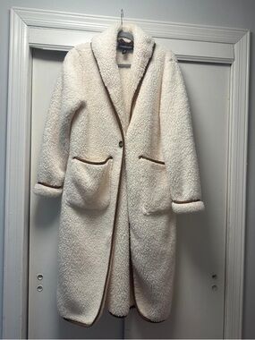 Cuddl Duds Cream Teddy Coat with Brown Trim